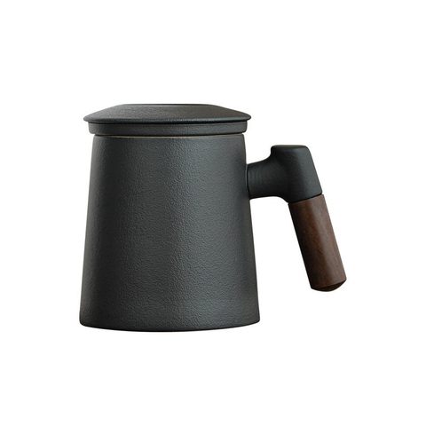 木柄陶瓷雙層分離泡茶杯