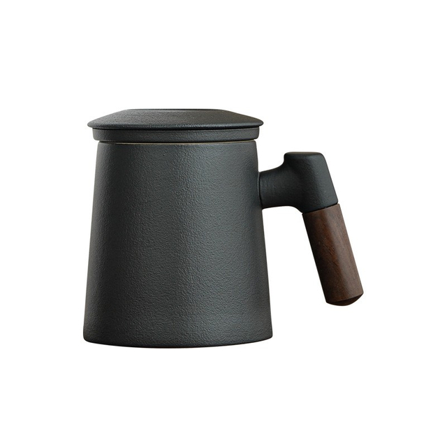 木柄陶瓷雙層分離泡茶杯