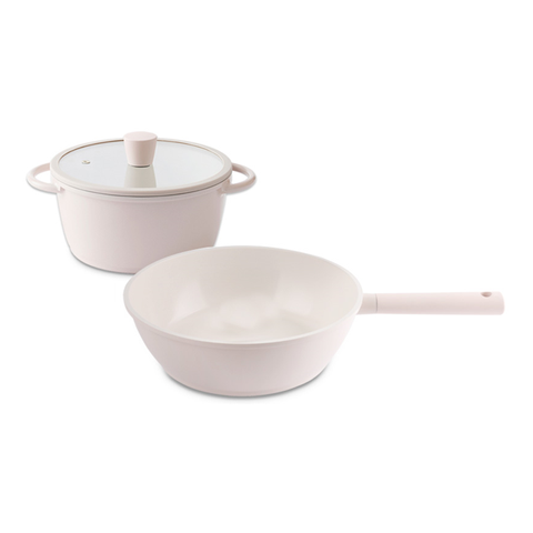 韓國La Cena粉雪系列鍋具組 (20cm湯鍋+28cm炒鍋)