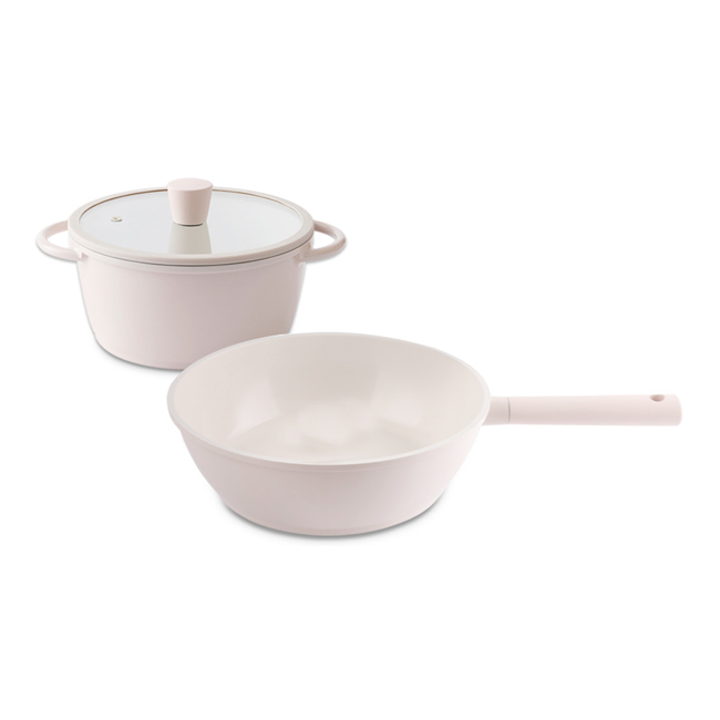 韓國La Cena粉雪系列鍋具組 (20cm湯鍋+28cm炒鍋)